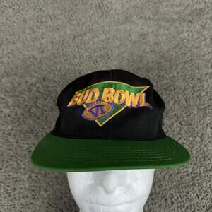 Vintage Bud Bowl VI Hat Cap Snap Back Black Green NFL Football Super Bowl 90s